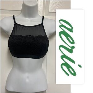 AERIE Black High Neck Lace Bralette